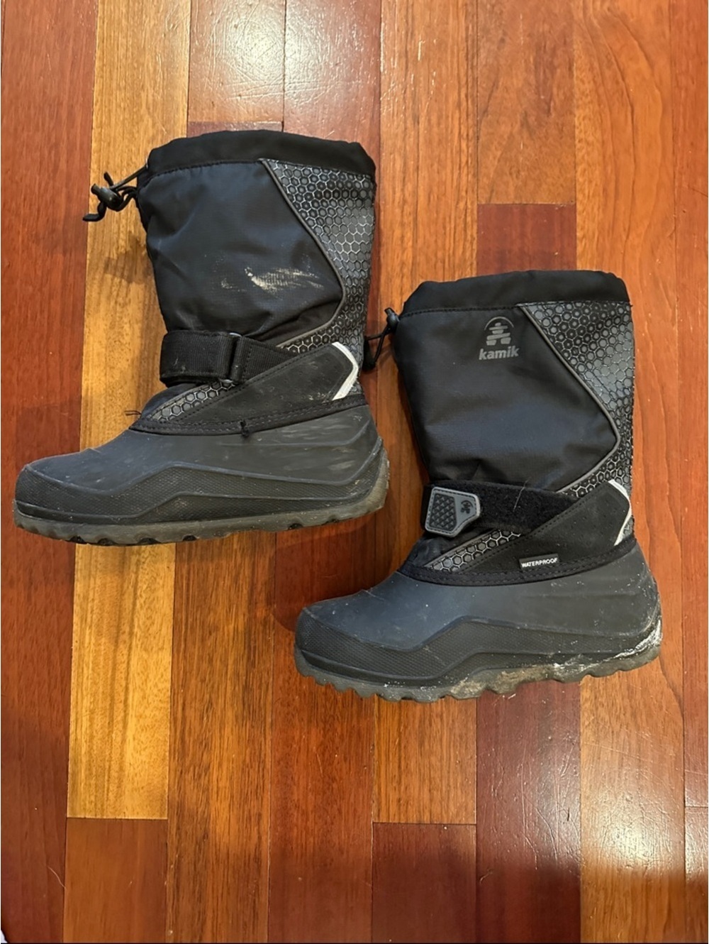 Kamik Kids Black Waterproof Snow Boots with Hook-and-Loop Strap